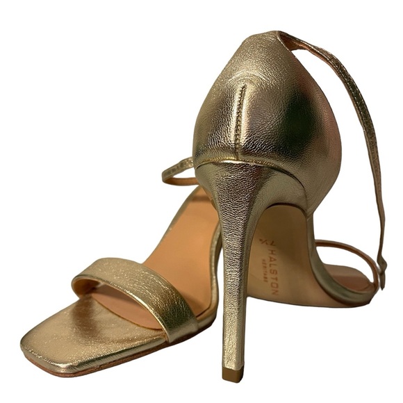 Halston Heritage Single Strap Leather Gold Heels Size 7.5 - Picture 5 of 5